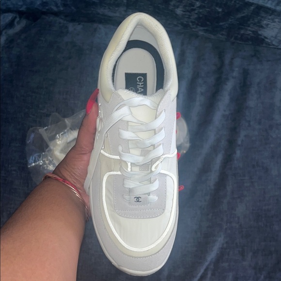 Chanel Women's Beige and White Sneakers - Picture 7 of 7